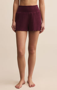 Dawn Smocked Rib Shorts - Merlot