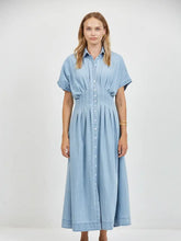 Load image into Gallery viewer, Sainte Buttoned Midi Shirt Dress - Denim Blue (Style PD2002)
