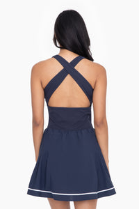 Cross Back Skater Dress - Navy