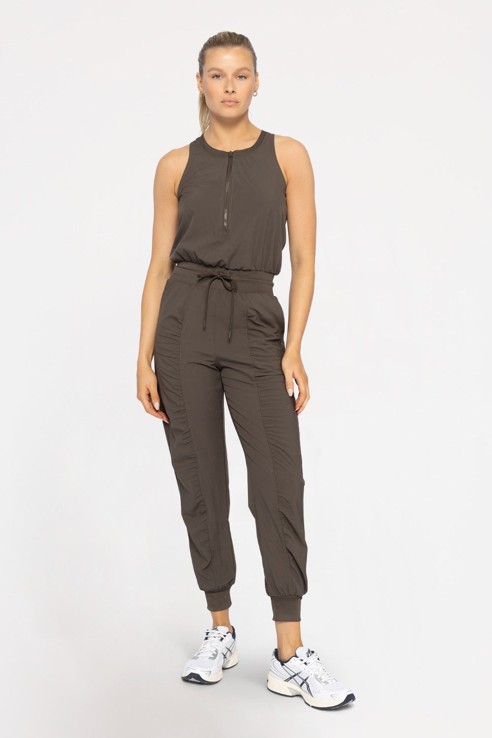 Active Zip Jumpsuit - Black (shown in Black Olive)