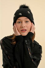 Load image into Gallery viewer, Rhinestone &amp; Pearl Beanie - Black
