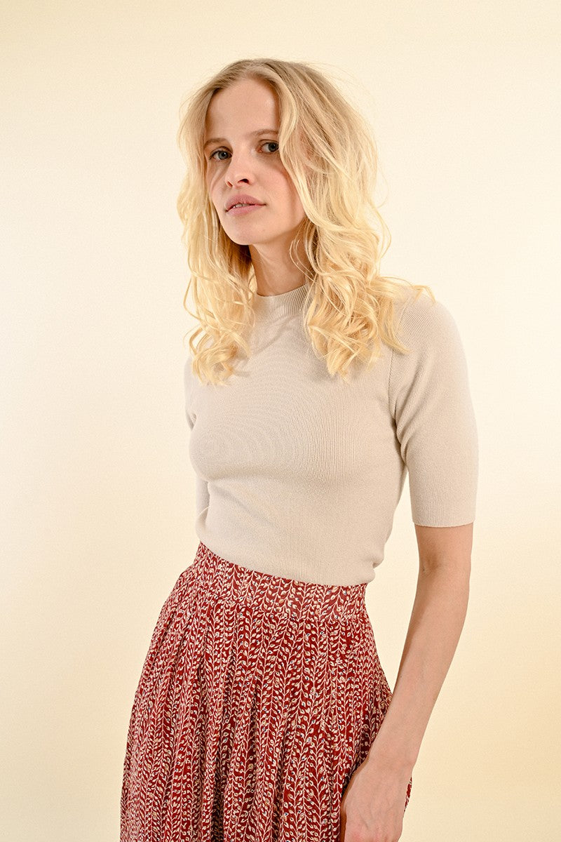 Chloe Mock Neck Knit Top - Navy or Beige