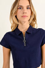 Load image into Gallery viewer, Crop Zip Polo - Navy or Coral Pink
