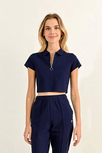 Crop Zip Polo - Navy or Coral Pink