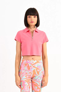 Crop Zip Polo - Navy or Coral Pink