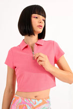 Load image into Gallery viewer, Crop Zip Polo - Navy or Coral Pink
