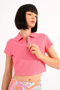 Crop Zip Polo - Navy or Coral Pink