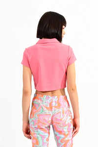 Crop Zip Polo - Navy or Coral Pink