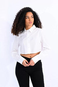 Cropped Button Shirt - White