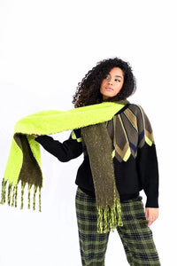 Dbl Sided Bold Colors Scarf - Khaki/Lime or Red/Fuschia