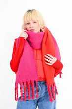 Load image into Gallery viewer, Dbl Sided Bold Colors Scarf - Khaki/Lime or Red/Fuschia
