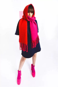 Dbl Sided Bold Colors Scarf - Khaki/Lime or Red/Fuschia