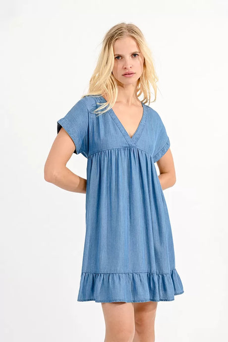 Chambray Babydoll Dress - Denim Blue
