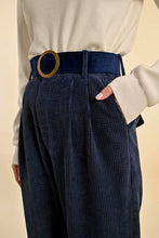 Load image into Gallery viewer, High Waisted Corduroy Pants - Navy Blue
