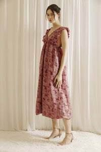Ruffled Babydoll Midi Dress - Mauve Floral
