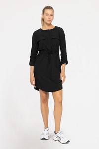 Stretch Woven Scoop Neck Dress - Black