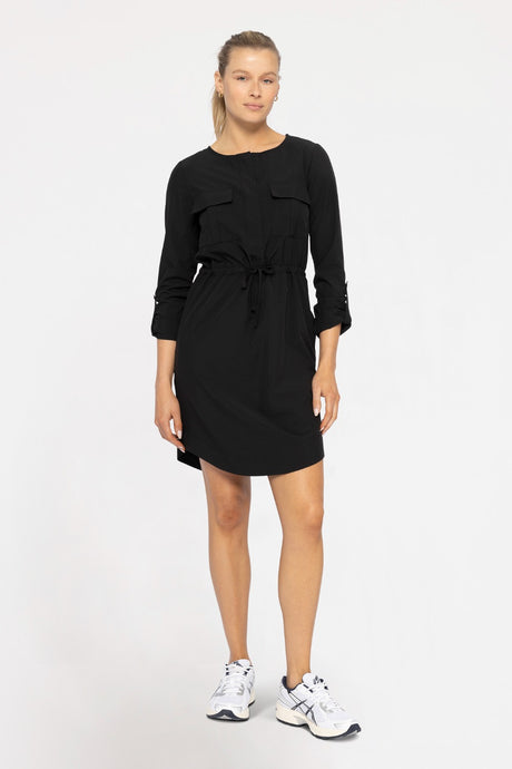 Stretch Woven Scoop Neck Dress - Black