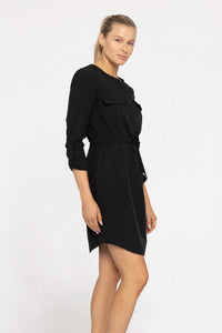 Stretch Woven Scoop Neck Dress - Black