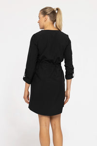 Stretch Woven Scoop Neck Dress - Black