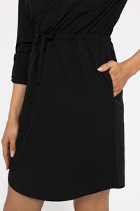 Stretch Woven Scoop Neck Dress - Black