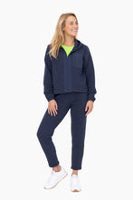 Load image into Gallery viewer, Cotton Blend Textured Zip Up Top - Navy
