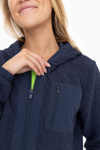 Load image into Gallery viewer, Cotton Blend Textured Zip Up Top - Navy
