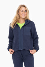 Load image into Gallery viewer, Cotton Blend Textured Zip Up Top - Navy
