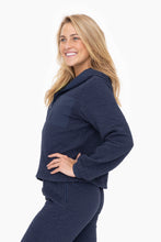 Load image into Gallery viewer, Cotton Blend Textured Zip Up Top - Navy
