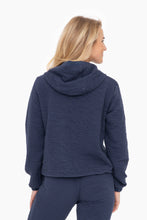 Load image into Gallery viewer, Cotton Blend Textured Zip Up Top - Navy
