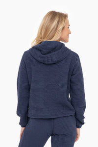 Cotton Blend Textured Zip Up Top - Navy