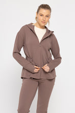 Load image into Gallery viewer, Jacquard Ribbed Hooded Jacket w/ Thumbholes - Deep Taupe
