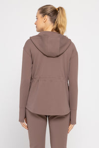 Jacquard Ribbed Hooded Jacket w/ Thumbholes - Deep Taupe