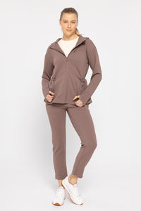 Jacquard Ribbed Hooded Jacket w/ Thumbholes - Deep Taupe