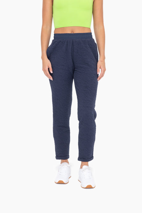 Cotton Blend Textured Pant - Navy