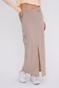 Mid Rise Cargo Slit Maxi Skirt - Olive or Taupe