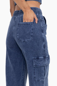 Mineral Wash Wide Leg Cargo Pant - Blue Denim