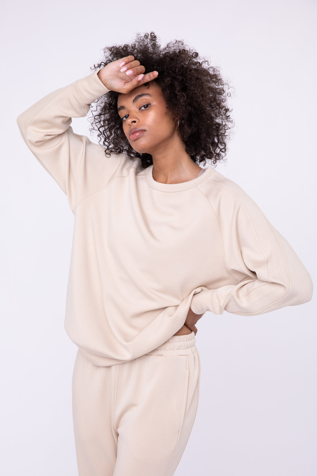 Curvy Elevated Crew Neck Pullover - Rose or Natural