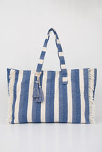 Load image into Gallery viewer, Fringe Edge Striped Cotton Tote - Blue/Ivory (ZA107EE)
