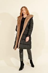 Long Fur Lined Coat - Black