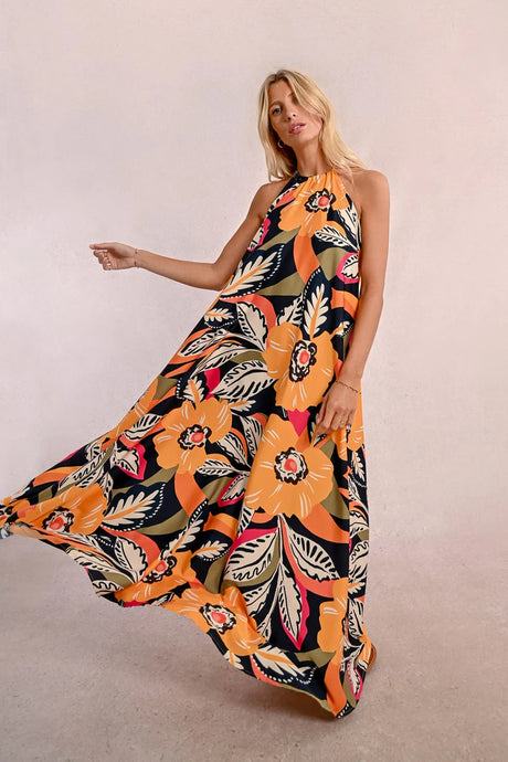 Mango Mary Jane Maxi Dress - Yellow/Orange Multi