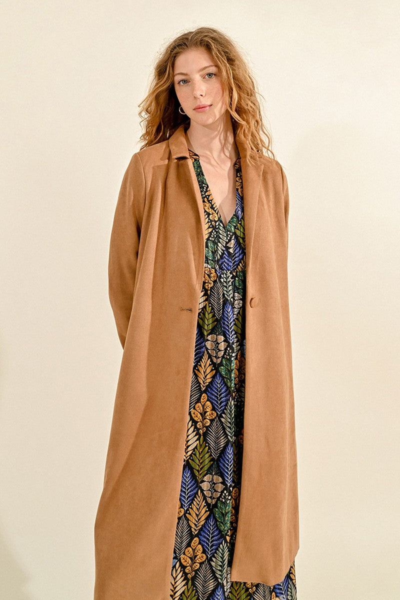 Long Suede Coat - Camel