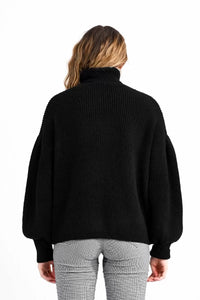 Turtleneck Puff Sleeve Sweater - Bright Pink or Black