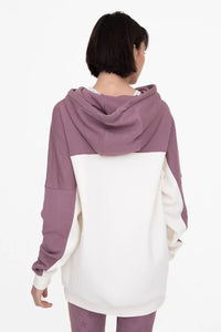 2-Tone Color Block Hoodie w/ Pocket - Grey w/ Natural Contrast (shown in Ivory w/ Mauve contrast)