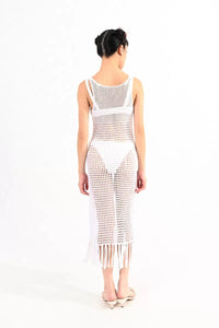Fringed Crochet Tank Dress - White