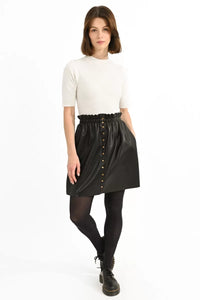Paperbag Faux Leather Skirt - Black