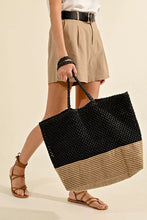 Load image into Gallery viewer, Straw Tote Bag - Black w/ tan contrast
