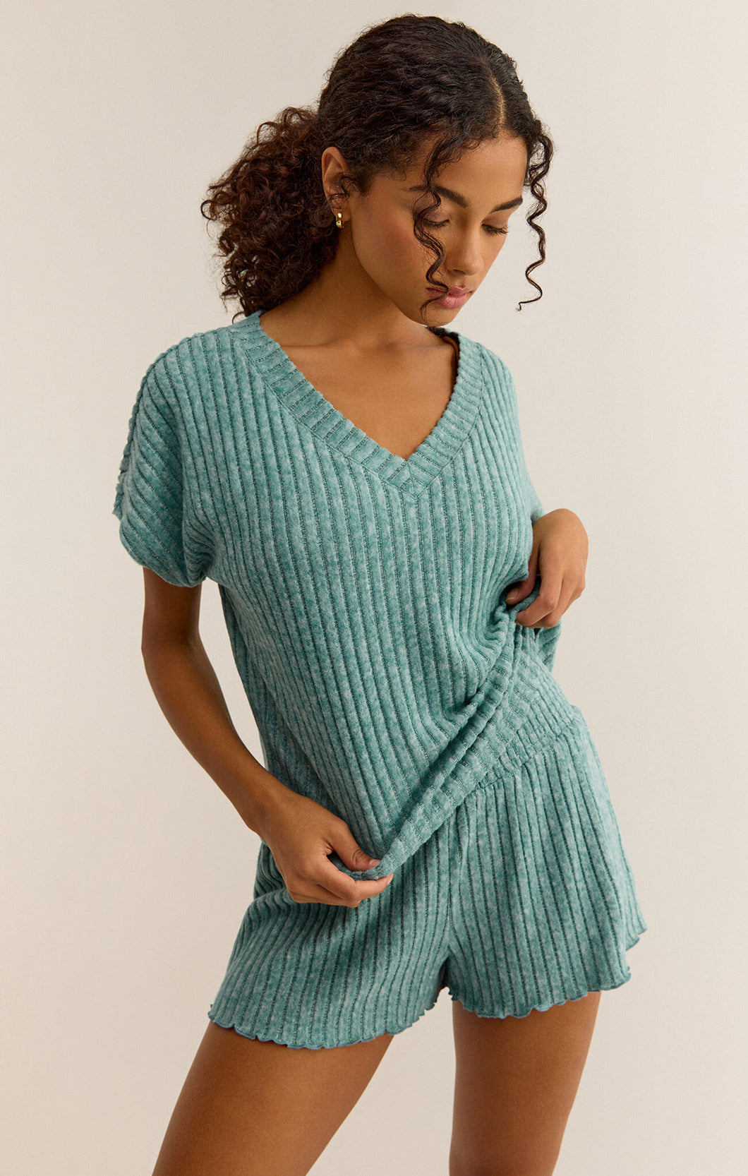 Harper V-Neck Top - Green Lagoon or Iced Coffee
