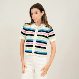 Kyoko Bolero Sweater - Bright Multi Stripe