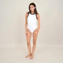 Load image into Gallery viewer, Roxanna Sleeveless Contrast Bodysuit - White w/ Blk Trim
