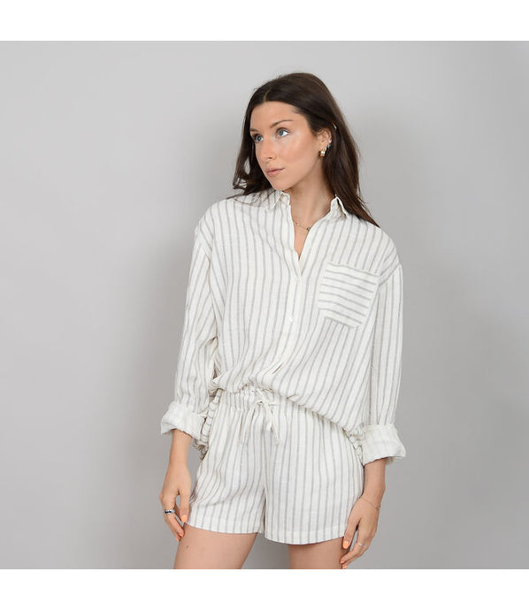 Shaya Blouse - Cream w/ Blk Stripes (style#56W301S)
